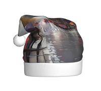 UENFFKDAP Rainy Street in Paris Printed Plush Christmas Hats Adult Unisex Velvet Comfortable Xmas Party Hats New Year Holiday Party Decorations