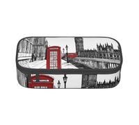 UENFFKDAP Red Phone Booth London Street Large Capacity Pencil Case, Student Pencil Case, Cosmetic Bag with Zipper, Suitable for Schools and Offices, Unisex