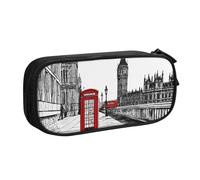 UENFFKDAP Red Phone Booth London Street Large-Capacity Pencil Case, Student Pencil Case, Zipper Pencil Case, Cosmetic Bag. Suitable for Schools and Offices, Unisex.