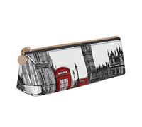 UENFFKDAP Red Phone Booth London Street Leather Pencil Case, Student Pencil Case, Zipper Pencil Case, Cosmetic Bag. Suitable for Schools and Offices, Unisex