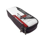 UENFFKDAP Red Phone Booth London Street Leather Pencil Case, Student Pencil Case, Zipper Pencil Case. Suitable for Schools and Offices, Unisex.