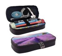 UENFFKDAP Romantic Purple Lavender Leather Pencil Case, Durable and Lightweight, Student Pencil Case, Zipper Pencil Case. Suitable for Schools and Offices, Unisex.