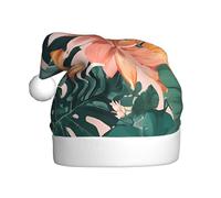 UENFFKDAP Tropical Summer Hawaiian Flower Palm Leaves Printed Plush Christmas Hats Adult Unisex Velvet Comfortable Xmas Party Hats New Year Holiday Party Decorations