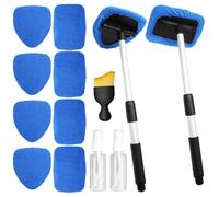 Uenhoy 13 Pcs Car Window Cleaning Kit, Windshield Cleaner Tool with Extendable Handle, 8 Microfiber Pads & 2 Spray Bottles & Brush, Auto Glass Wiper for Car and Home Window Cleaner, Blue