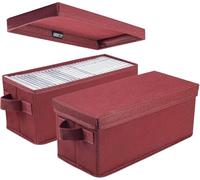 UENTIP CD Storage Boxes - Pack of 2 CD Case Storage- 13.2" x 5.9" x 5.3", Container holds 60 CDs in full jewel cases, 120 CDs in slim cases, and 330 discs in CD sleeves - (2pack-red)