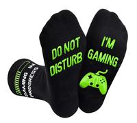 UEOTO DO NOT DISTURB I'M GAMING Socks with Grips, Men's Gamer Socks, One Size Fits Most, Green, Christmas, 1 Pair