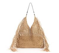 UERSJWYSO Shoulder Bag for Women Tassel Woven Bag Knitted Handbags Cute Summer Beach Western Hobo Crochet Tote Bags,Khaki