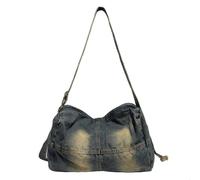 UERSJWYSO Tote Shoulder Bag for Women Denim Large Capacity Soft Y2K Distressed Hobo Handbag Retro Underarm Bags,Blue