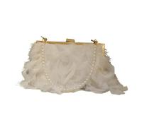 UERSJWYSO Women Fluffy Feather Evening Bags Fashion Clutch Purse Pearl Chain Handbag Crossbody Bag for Wedding Party,White