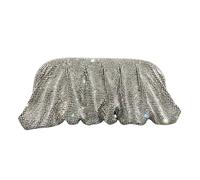 UERSJWYSO Women's Sparkly Rhinestone Evening Clutch Purse Chain Pleated Shoulder Bag Dumpling Bag for Wedding Party,Dark Silver