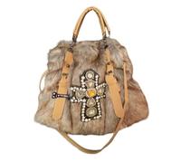 UERSJWYSO Y2K Furry Tote Bag for Women Sparkly Rhinestone Plush Purses Shoulder Bag Crossbody Tote Bag with Top Handle,Camel