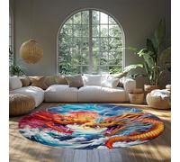 UERWOWELL 120cm Round Carpet Chinese Style Asian Dragon and Waves Print Circle Rugs for Living Conference Room Bedroom Low Pile Easy Clean