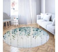UERWOWELL 140cm Round Rug Watercolor Birch & Leaf Art Large Indoor Carpets for Bedside Dining Room Washable Thin Refreshing Home Decor