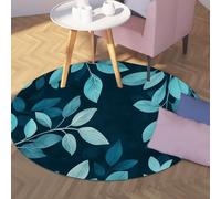UERWOWELL 140cm Thin Round Rug Nature Style Blue and Green Botanical Leaf Print Large Indoor Carpets for Bedroom Tea Study Room Washable