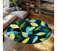 UERWOWELL 140cm Thin Round Rug Refreshing Multicolor Botanical Leaf Print Large Indoor Carpets for Yoga Spa Tea Study Room Washable