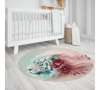 UERWOWELL 150cm Round Carpet Abstract Tiger and Floral Print Circle Rugs for Living Room Bedroom Studio Office Low Pile Modern Boho Decor