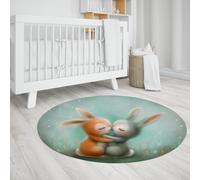 UERWOWELL 160cm Round Carpet Dreamy Style Cute Cartoon Bunny Print Circle Rugs for Living Room Lounge Studio Library Dorm Low Pile Washable