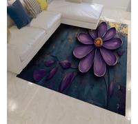 UERWOWELL 160x230cm Area Rugs Retro Elegance Area Rug for Living Room Giant Purple Daisy Bloom 3D Petal Textured Rugs Washable Non-slip Carpet for Bedroom Dining Room