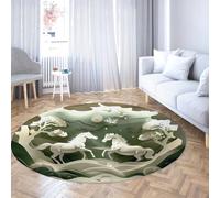 UERWOWELL 90cm Round Carpet Fantasy Nature Theme White Horse Forest Print Circle Rugs for Living Nursery Room Reading Nook Low Pile Washable