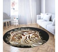 UERWOWELL 90cm Round Carpet Paper Cut Art Fantasy Tiger Print Circle Rugs for Living Room Lounge Studio Library Office Low Pile Washable
