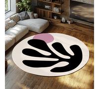 UERWOWELL Abstract Art Round Rug 150cm Classic Famous Painting Black Leaf and Pink Dot Print Low Pile Floor Mats for Living Rooms Office