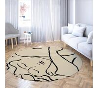 UERWOWELL Abstract Art Round Rug 150cm Famous Painting Female Figure Minimalistic Line Print Low Pile Floor Mats for Living Rooms Sofa Non Slip