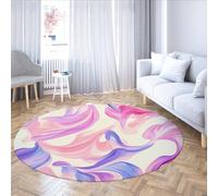 UERWOWELL Abstract Fluid Art Round Rugs Non Slip Washable Boho Style Pink and Blue and Purple Thin Floor Carpet for Bedroom Living Room Dorm 180cm