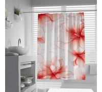 UERWOWELL Abstract Red Floral Shower Curtain Modern Line Art Lily Print Bath Curtain Minimalist Contemporary Bathroom Decor Waterproof Fabric W180xL180 cm