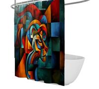 UERWOWELL Abstract Shower Curtain Cubism Colorful Portrait Bathroom Decor Modern Geometric Art Shower Curtains with Hooks Waterproof Polyester Fabric W120xL200 cm