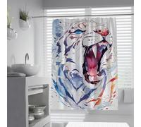 UERWOWELL Abstract Watercolor White Tiger Shower Curtain Anthropomorphic Roaring Feline Shower Curtain Cartoon Bathroom Decor Fabric Waterproof W240xL180 cm
