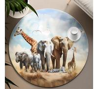 UERWOWELL African Grassland Round Rug 150cm Wild Animals Elephant Tiger Giraffe Pattern Thin Carpets for Living Room Bedroom Washable Non Slip