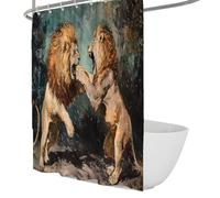 UERWOWELL African Wildlife Lion Shower Curtain Two Fighting Lions in Natural Habitat Waterproof Polyester Shower Curtain Machine Washable with Hooks W180xL180 cm