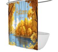 UERWOWELL Autumn Landscape Shower Curtain Lakeside Tree Yellow Maple Forest Shower Curtains for Warm Seasonal Bathroom Decor Washable Waterproof Bath Curtain W240xL180 cm