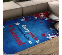 UERWOWELL Baseball Style 160x230cm Area Rugs Thin Washable Carpet White and Red Stars Large Blue Floor Mat for Living Room Bedroom Playroom Stadium