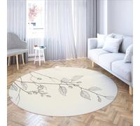 UERWOWELL Beige Round Rugs Non Slip Washable Nordic Style Branch and Leaf Pattern Thin Floor Carpet for Bedroom Living Study Room Office 140cm