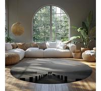 UERWOWELL Black and White Art Round Rugs Peaceful Waterside Moment Romantic Couple Print Thin Large Carpet for Bedroom Living Room Patio 240cm