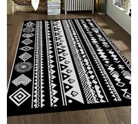 UERWOWELL Black White Area Rug 90x150cm Minimalist Nordic Boho Rug Non Slip Washable Carpet Foldable Low Pile Classic Tribal Geometric Floor Covering for Living Room Bedroom Dining