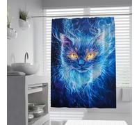 UERWOWELL Blue Flame Cat Shower Curtain Waterproof Polyester Fabric Bath Curtains Abstract Psychedelic Nebula Space Animals Pattern Bathroom Curtain W180xL200 cm