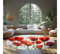 UERWOWELL Boho Floral Round Carpet Non Slip Washable Elegant Red Tulips Pattern Cozy Thin Rugs for Bedroom Living Room Sofa Reading Nook 100cm
