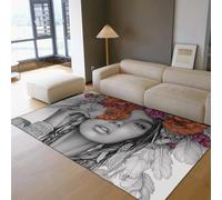 UERWOWELL Boho Portrait Area Rugs 100x200cm Beautiful Woman with Floral Feathers Print Low Pile Carpet Easy Clean for Living Room Bedroom Decor