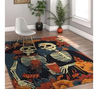 UERWOWELL Boho Skeleton 100x150cm Area Rugs Day of the Dead Halloween Decor Floral and Drinks Cozy Washable Low Pile Carpet for Dining Room Kitchen