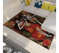 UERWOWELL Boho Skeleton 120x180cm Area Rugs Day of the Dead Halloween Decor Colorful Floral Art Cozy Washable Thin Carpet for Dining Room Kitchen