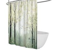 UERWOWELL Boho Spring Shower Curtain Soft Green Birch Tree and Bird Pattern Shower Curtains for Fresh Bathroom Decor Waterproof Polyester Bath Curtain W240xL180 cm