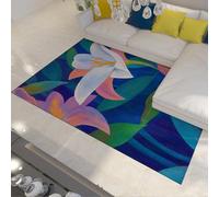 UERWOWELL Boho Style Floral Rugs Pink and White Lily Pattern Low Pile Carpet for Living Laundry Room Dorm Bathroom Washable Non Slip 120x200cm