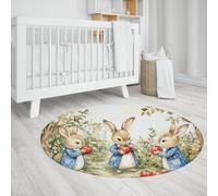 UERWOWELL Cartoon Forest Round Rugs Red Tomatoes and Mushroom Pattern Washable Low Pile Mat 100cm - Fall Harvest Rabbits Dining Room Floor Decor