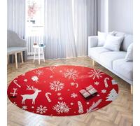 UERWOWELL Christmas Candy Canes Round Rug 90cm Snowflake Reindeer Tree Print Soft Low Pile Floor Mat Washable for Nursery Living Room Entry