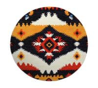 UERWOWELL Classic Ethnic Round Area Rug 90cm Flannel Thin Washable Carpet Non Slip Backing Foldable Low Pile Chic Geometric Diamond Floor Rug for Living Room Bedroom Entryway Multi