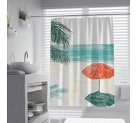 UERWOWELL Coastal Vacation Shower Curtain Simple Sea Horizon Shower Curtains Minimal Spa Bathroom Decor Beach Umbrella Water Repellent Fabric Bath Curtain W240xL180 cm