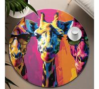 UERWOWELL Colorful Giraffe Round Rugs Cartoon Style Creative Giraffe Print Thin Carpet for Nursery Room Bedroom Dorm Non Slip Washable 240cm