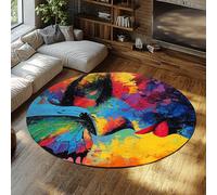 UERWOWELL Colorful Graffiti Circle Rug Vibrant Butterfly and Woman Portrait Print Thin Carpets 160cm for Living Room Bedroom Non Slip Washable